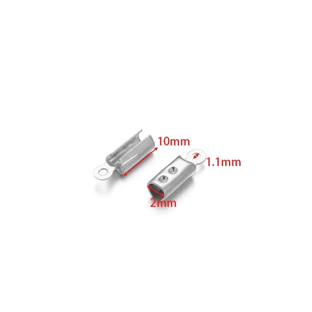 50pcs Stainless Steel High Quality Crimp End Beads Caps Leather Cord Clips for DIY Jewelry Making Necklace Connectors Supplies