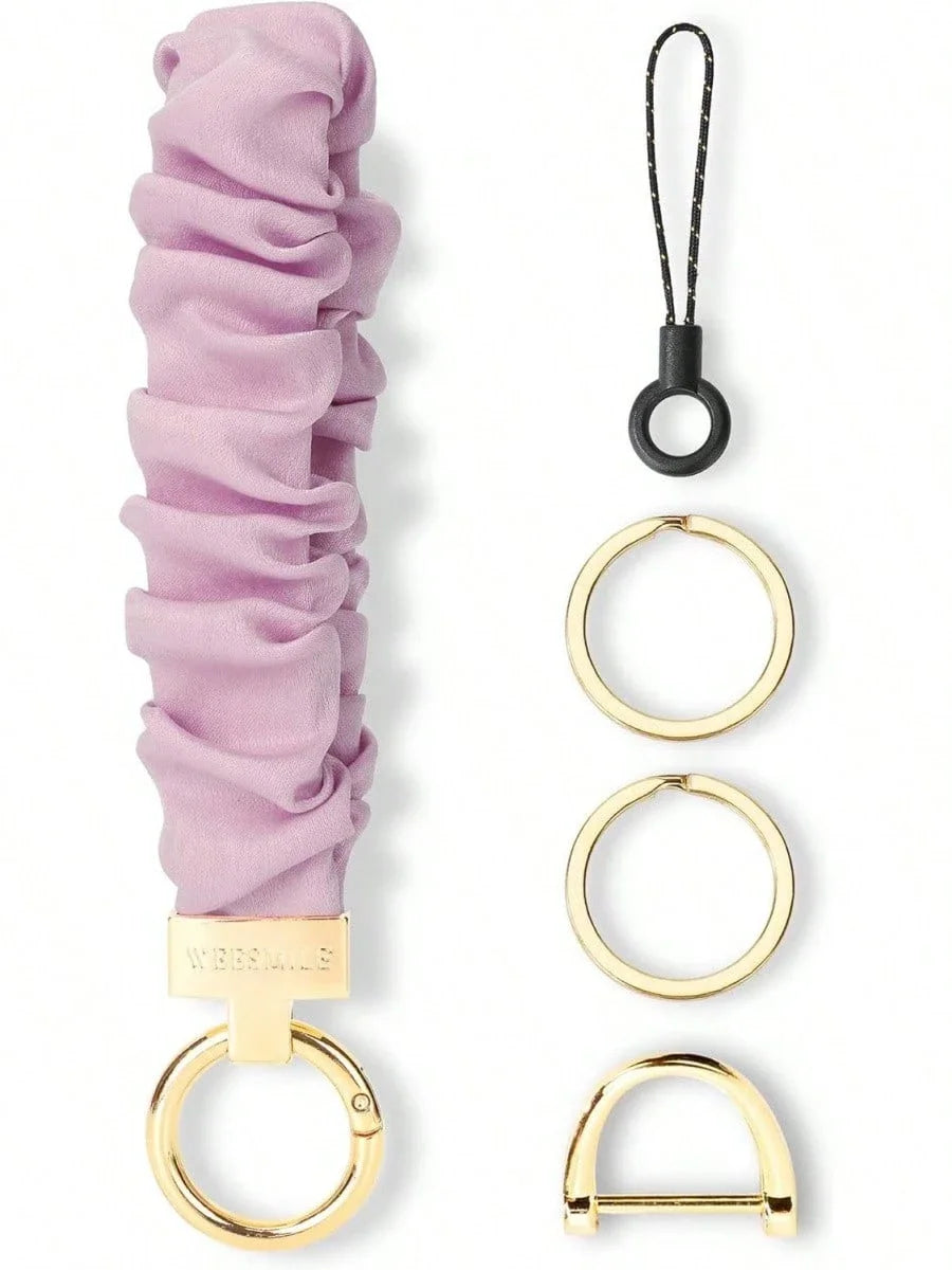 Scrunchie Keychain Wristlet For Car Keys With D Ring Stretchy Key Holder Bracelet For Women Men