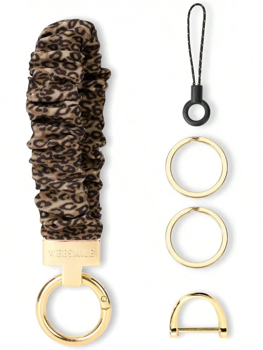 Scrunchie Keychain Wristlet For Car Keys With D Ring Stretchy Key Holder Bracelet For Women Men