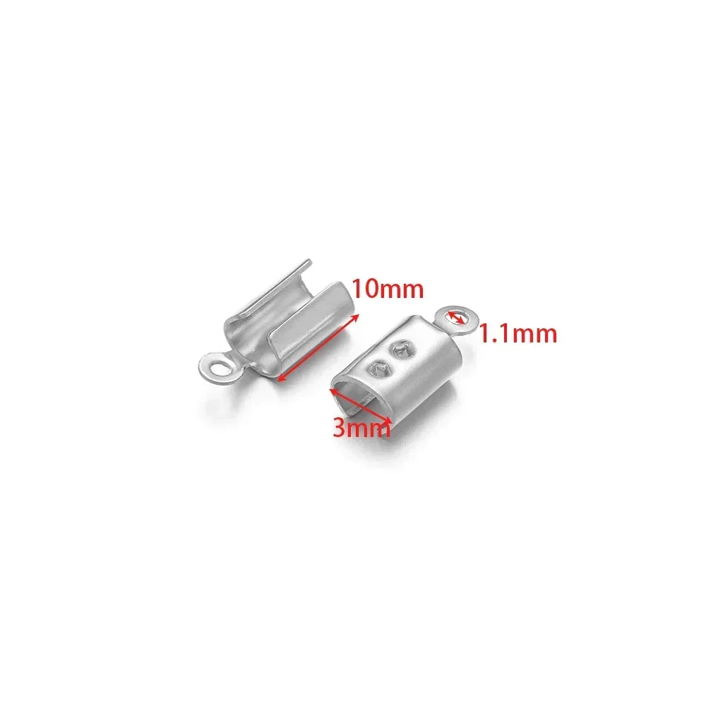 50pcs Stainless Steel High Quality Crimp End Beads Caps Leather Cord Clips for DIY Jewelry Making Necklace Connectors Supplies