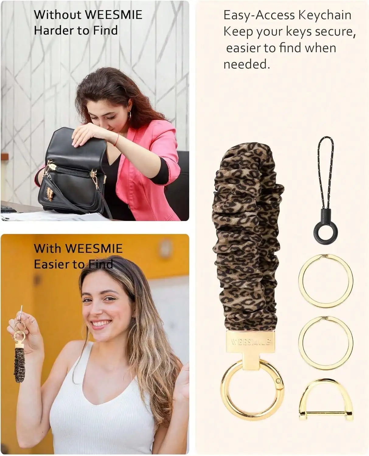 Scrunchie Keychain Wristlet For Car Keys With D Ring Stretchy Key Holder Bracelet For Women Men