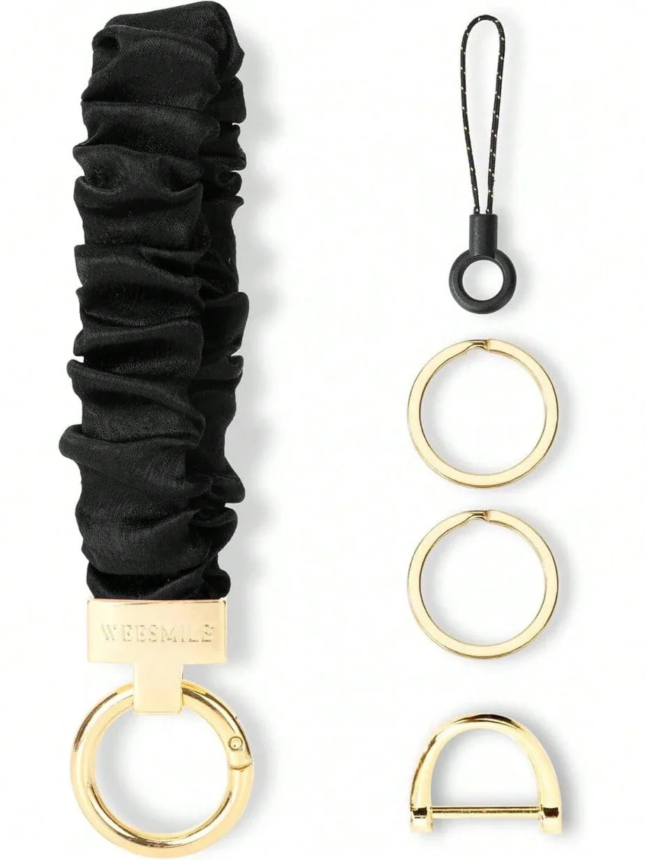 Scrunchie Keychain Wristlet For Car Keys With D Ring Stretchy Key Holder Bracelet For Women Men