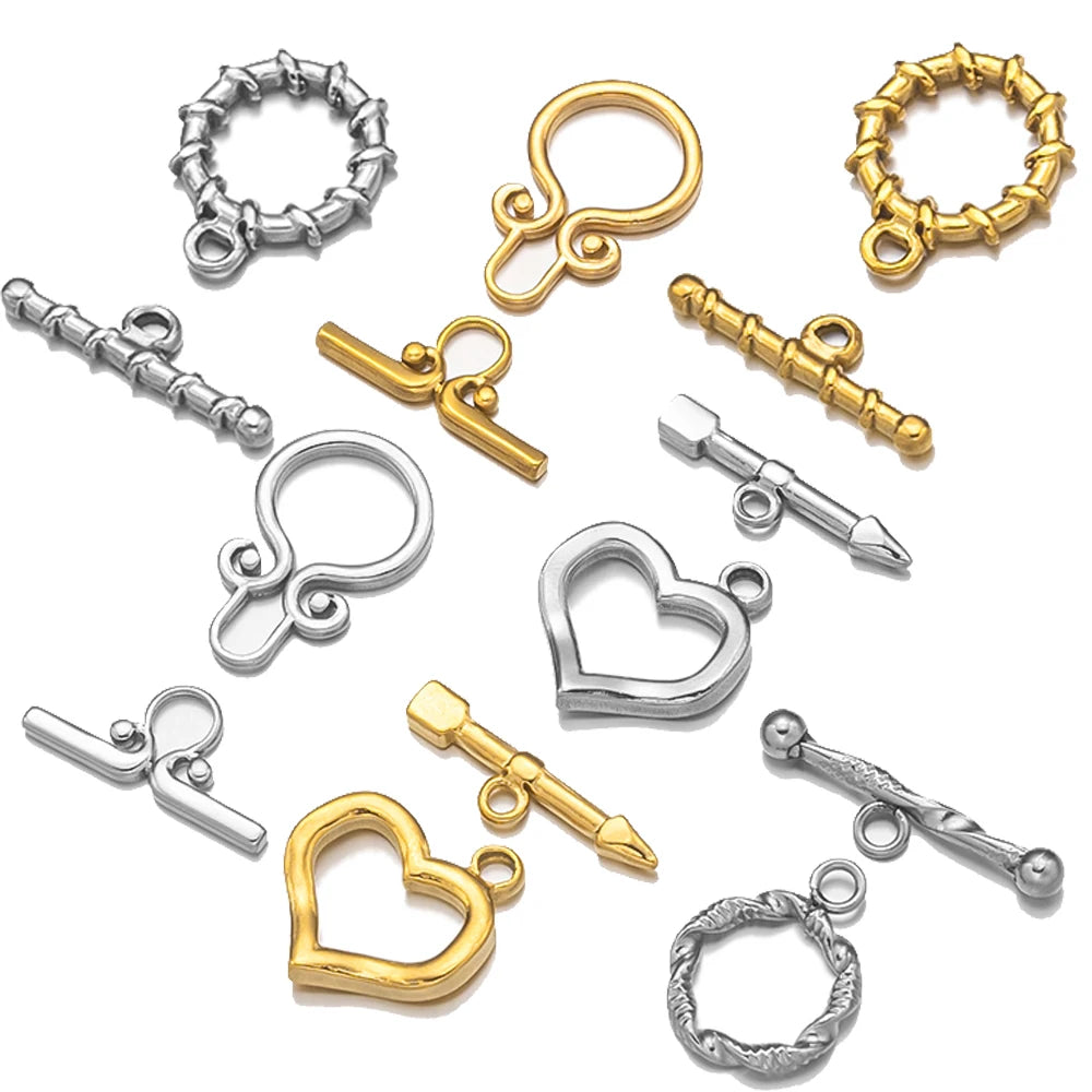 2 Set tainless Steel  Gold Toggle OT End Clasps for DIY Necklaces Bracelets Hooks Connectors Jewelry Making Supplies Accessories